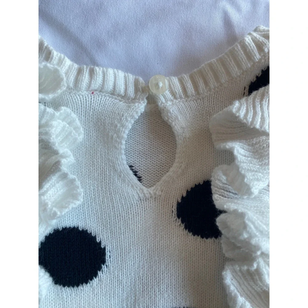 Carter's Baby Girl Polka Dot Ruffle Knit Sweater Dress Size 9M White Black